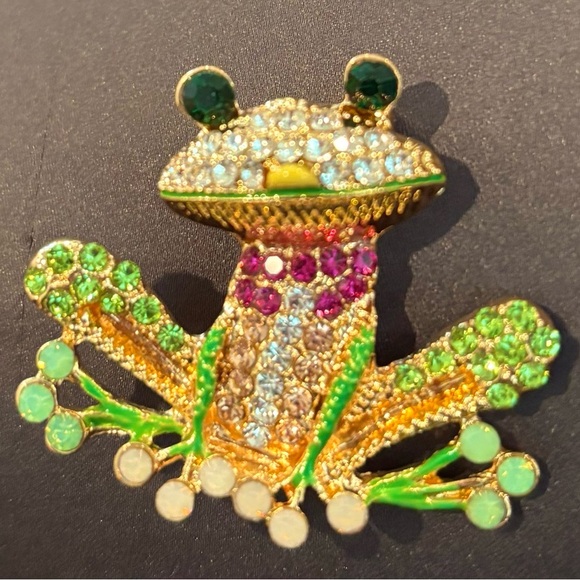 Jewelry - Gold Tone Frog Brooch Fashion Jewelry w/Green/Pink/White/Champagne Crystals NEW